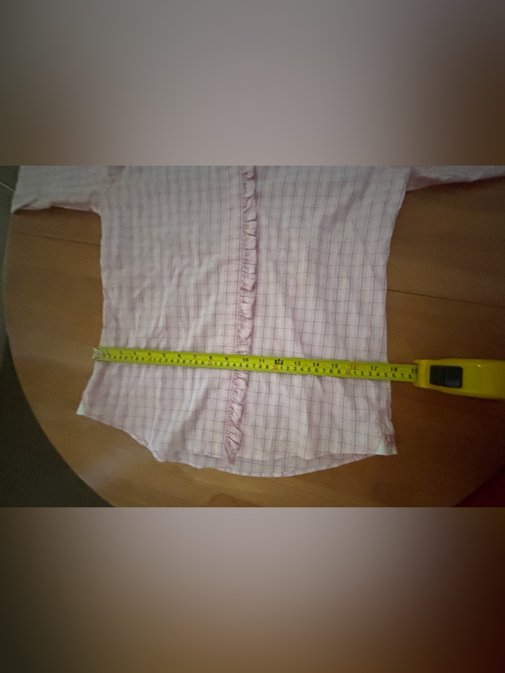 Pink, White, & Blue Plaid 100% Cotton Button-Down Shirt with Ruffle Detail ~ Med - Picture 9 of 15
